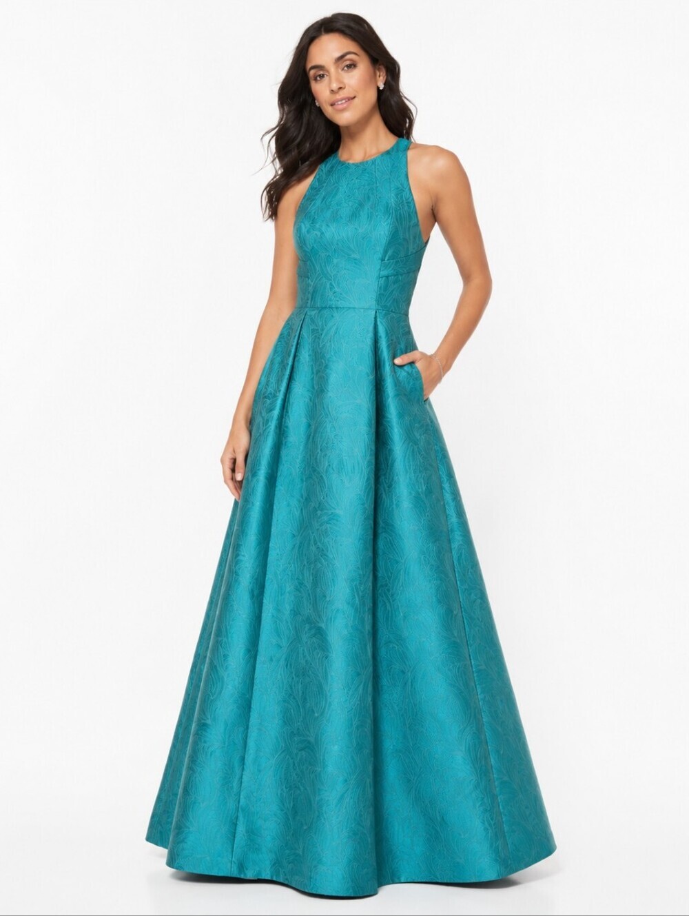 Kay Unger Emilia Halter Formal Gown Aqua Marine Wedding Guest Dress 16